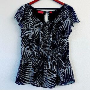 Elle Sheer Ruffle Layered Printed Blouse Top S